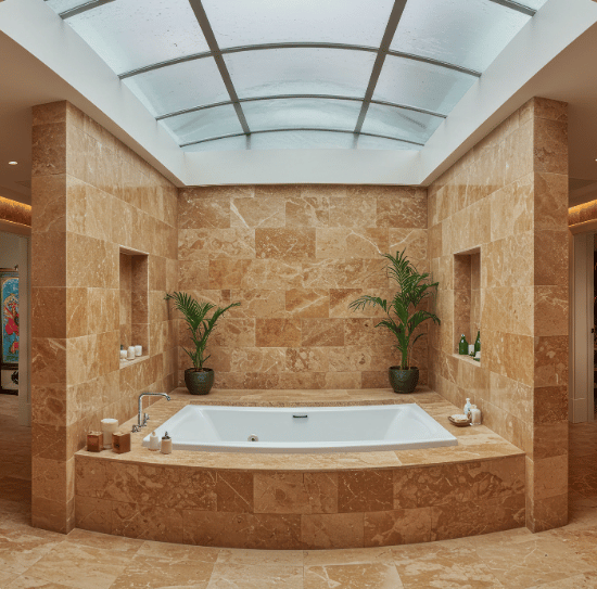 Travertine bath cleaned and polished in Naples, FL