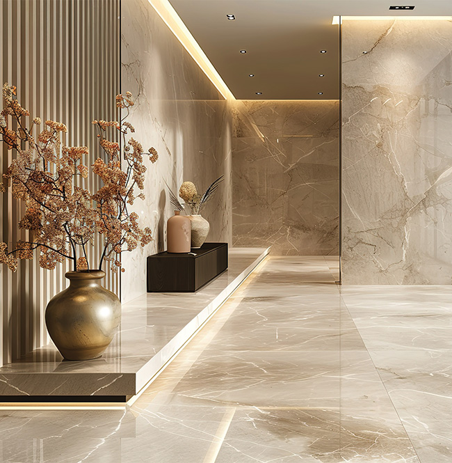 Restored and polished marble foyer floor in Naples Florida